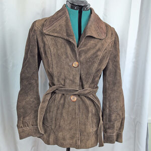 Vintage Heavy Brown Suede Belted ladies' Jacket